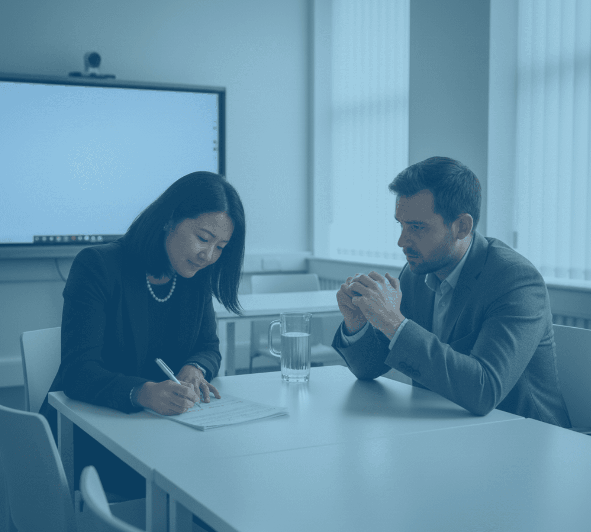 Managing complaints against a headteacher or CEO banner with blue overlay
